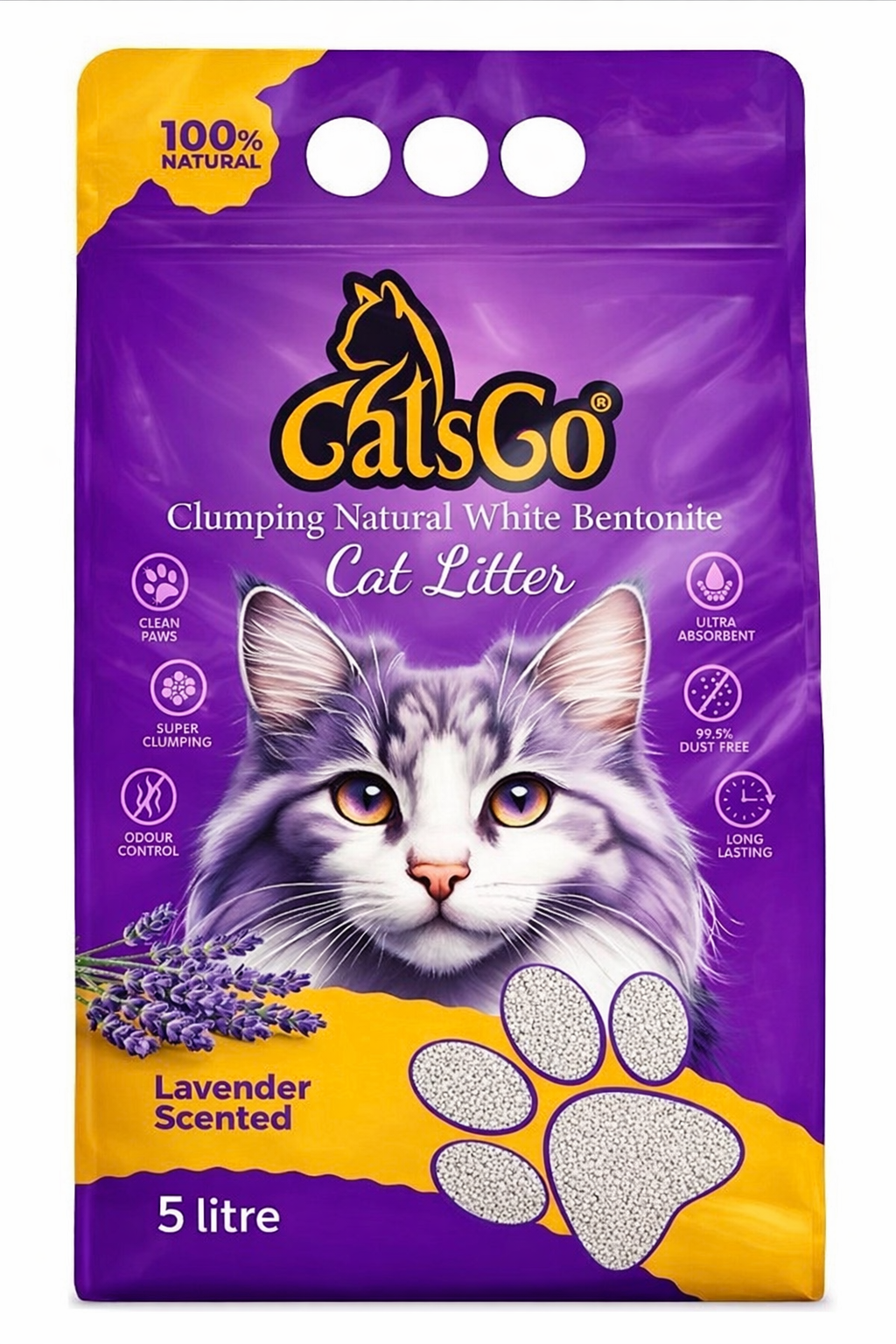 CATSGO LAVANTA KOKULU BENTONİTE KEDİ KUMU 5 LT